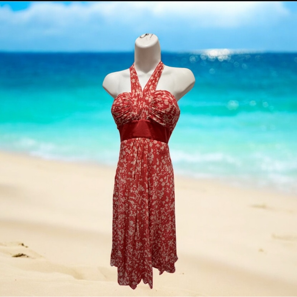 Max & Cleo pink/coral Floral Mini silk Dress size 2